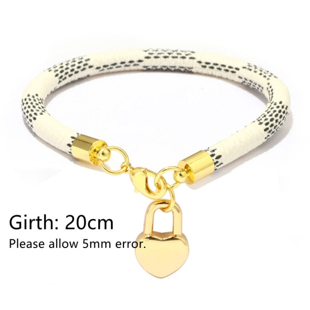 Black White Color Snake Leather Metal Chain Pendant Bracelets