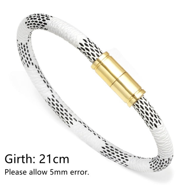 Black White Color Snake Leather Metal Chain Pendant Bracelets