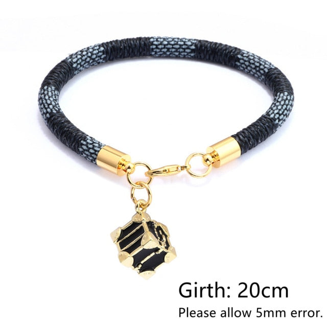 Black White Color Snake Leather Metal Chain Pendant Bracelets