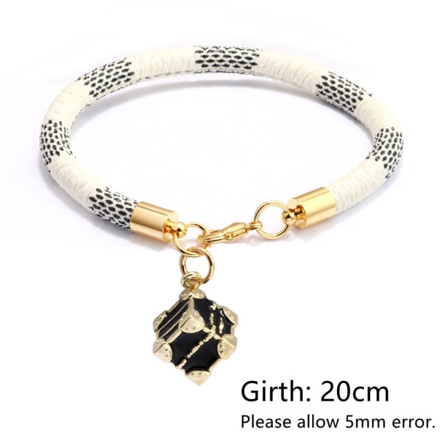 Black White Color Snake Leather Metal Chain Pendant Bracelets