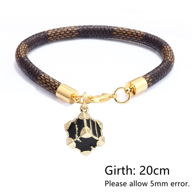 Black White Color Snake Leather Metal Chain Pendant Bracelets