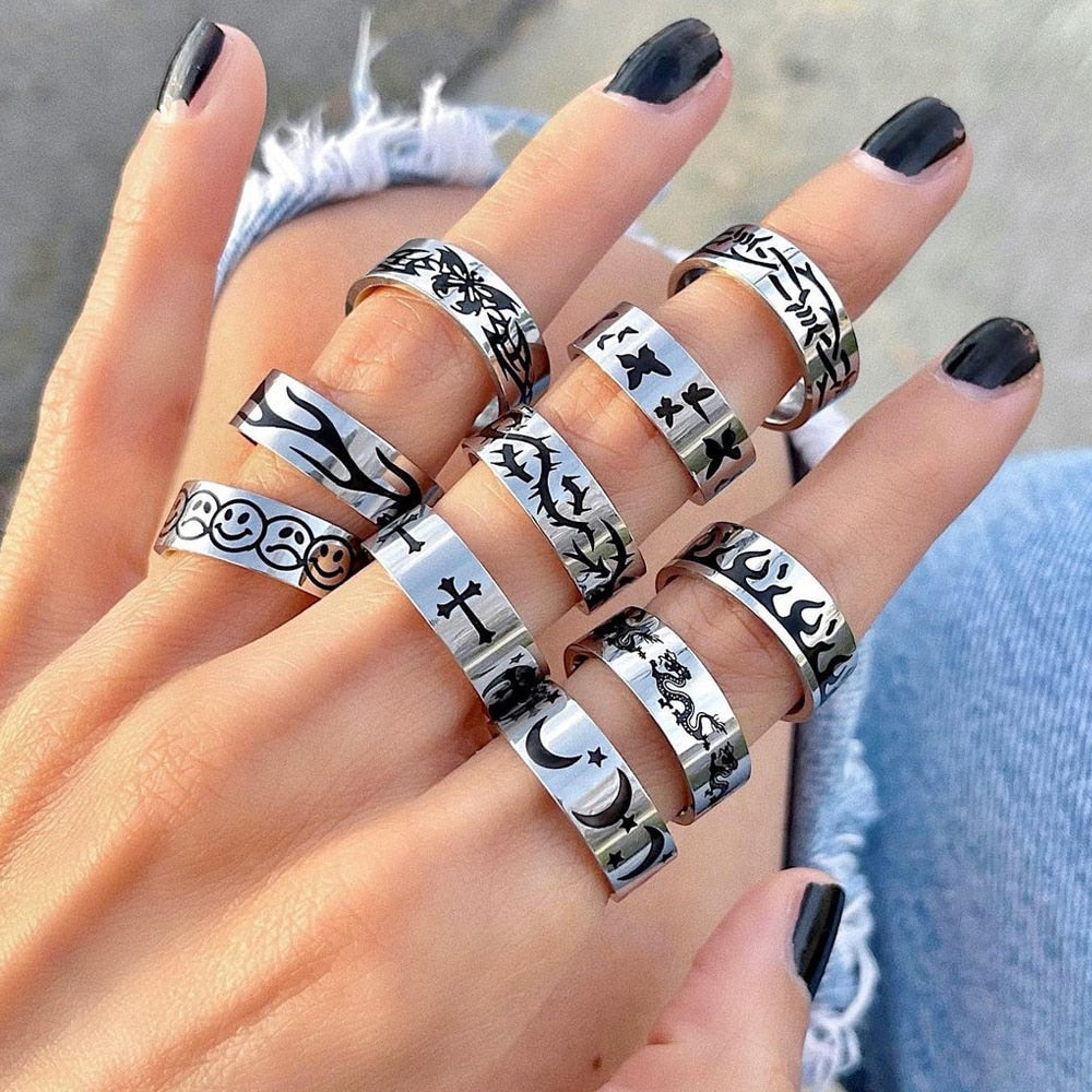 Hip-hop Punk Stainless Steel Butterfly Flame Ring