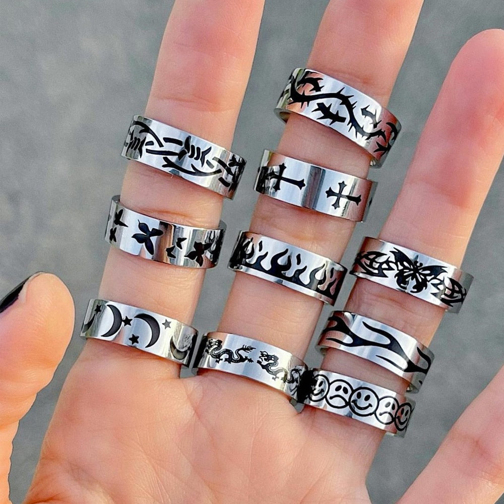 Hip-hop Punk Stainless Steel Butterfly Flame Ring