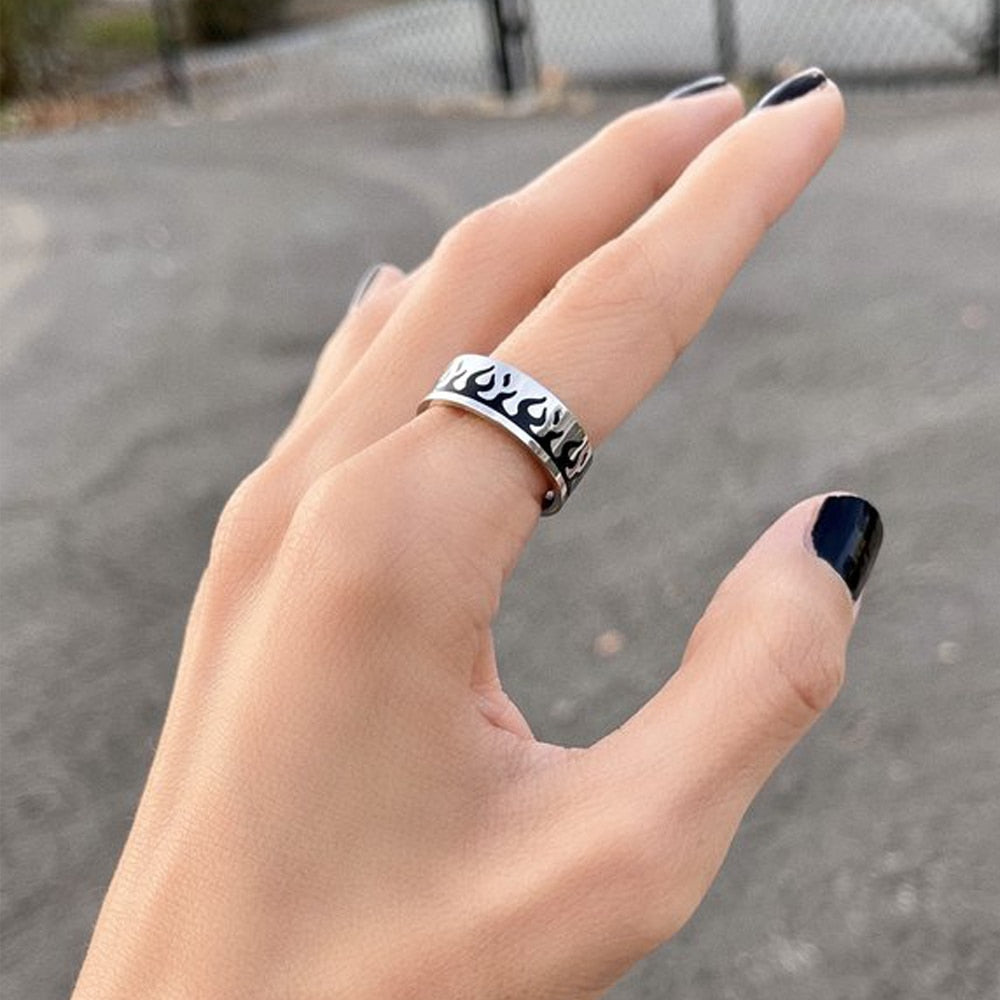 Hip-hop Punk Stainless Steel Butterfly Flame Ring