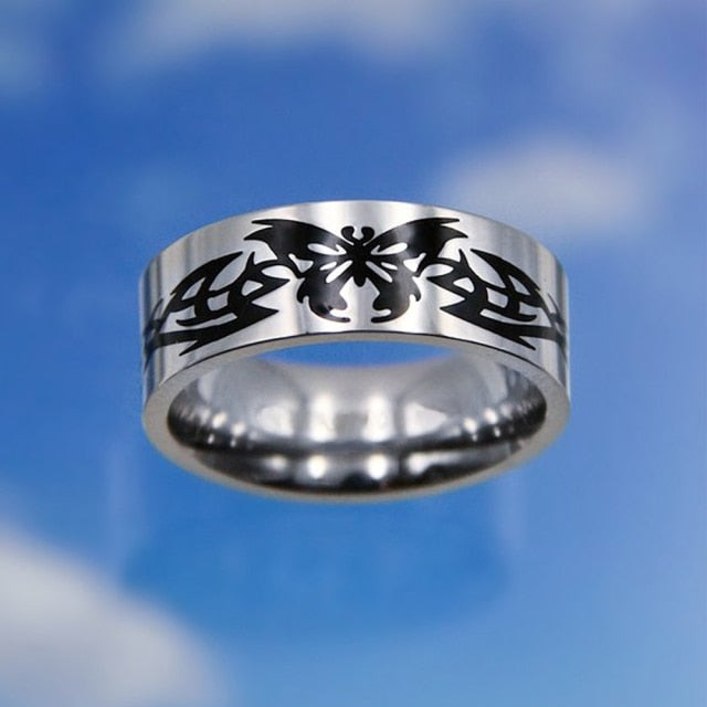 Hip-hop Punk Stainless Steel Butterfly Flame Ring