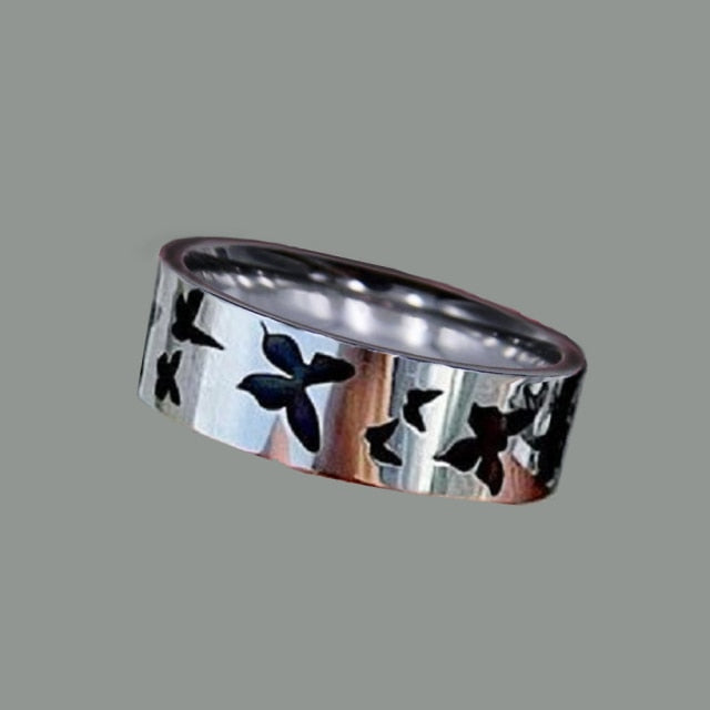 Hip-hop Punk Stainless Steel Butterfly Flame Ring