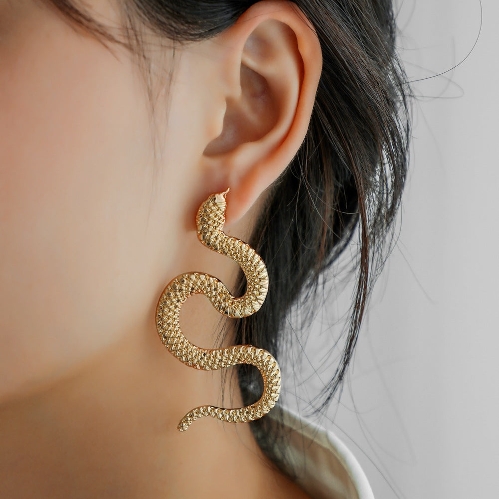 Personality Gold Color Metal Animal Long Drop Earrings