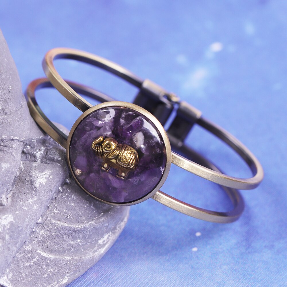 Natural Amethystine  Orgone Elephant  Bracelet