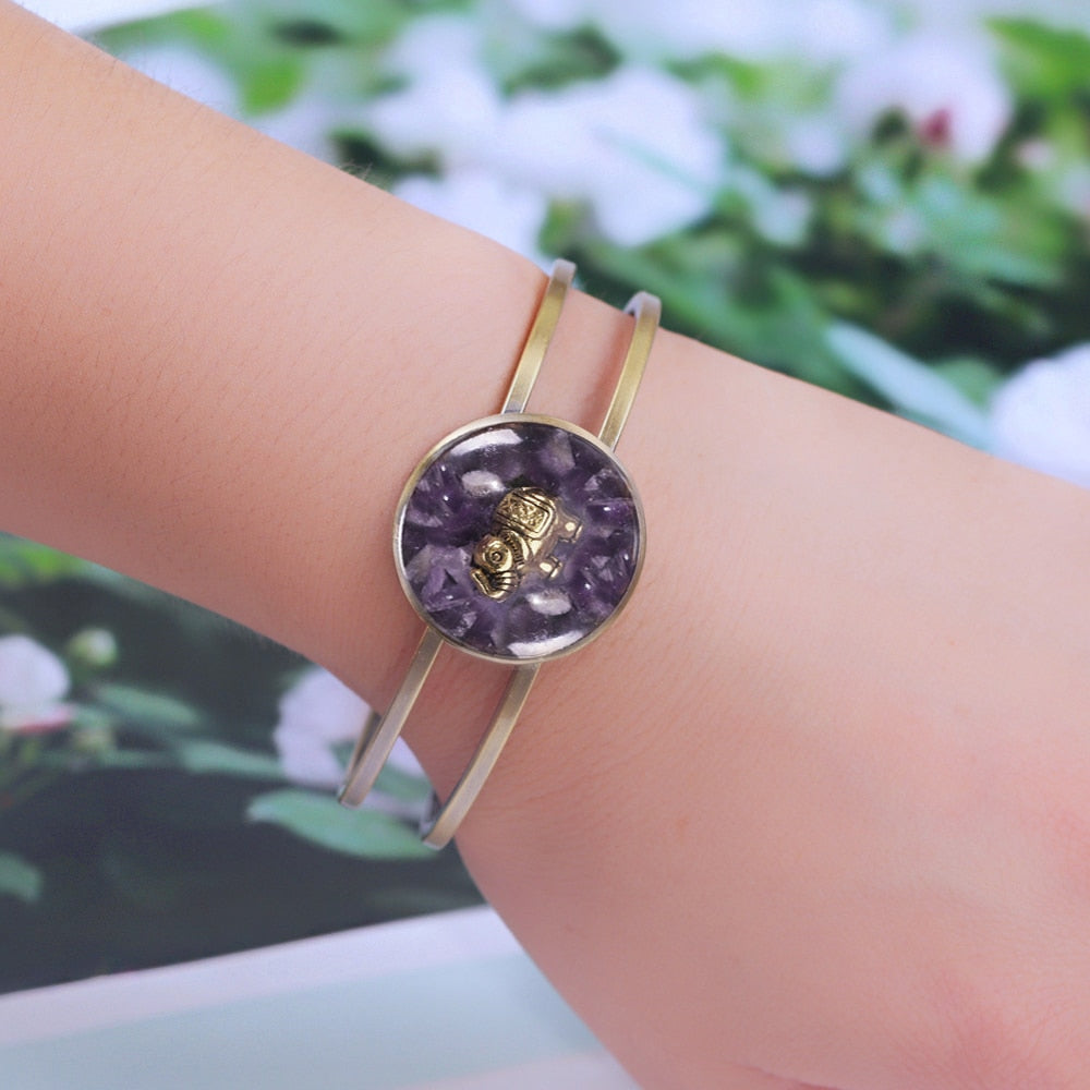 Natural Amethystine  Orgone Elephant  Bracelet