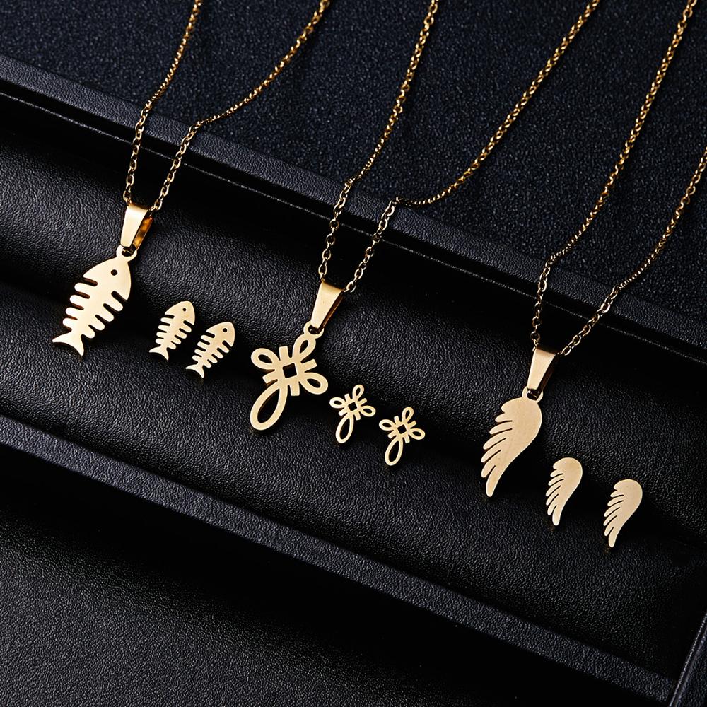 Fish Bone Wing Rose Flower Stainless Steel Sets