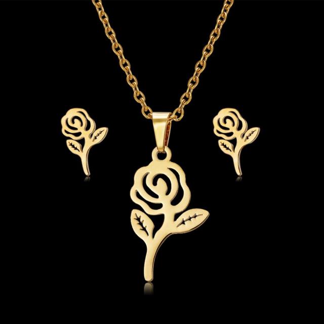 Fish Bone Wing Rose Flower Stainless Steel Sets