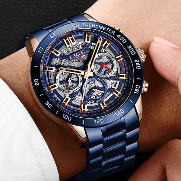 Reloj de cuarzo cronógrafo deportivo de lujo de marca superior de acero inoxidable