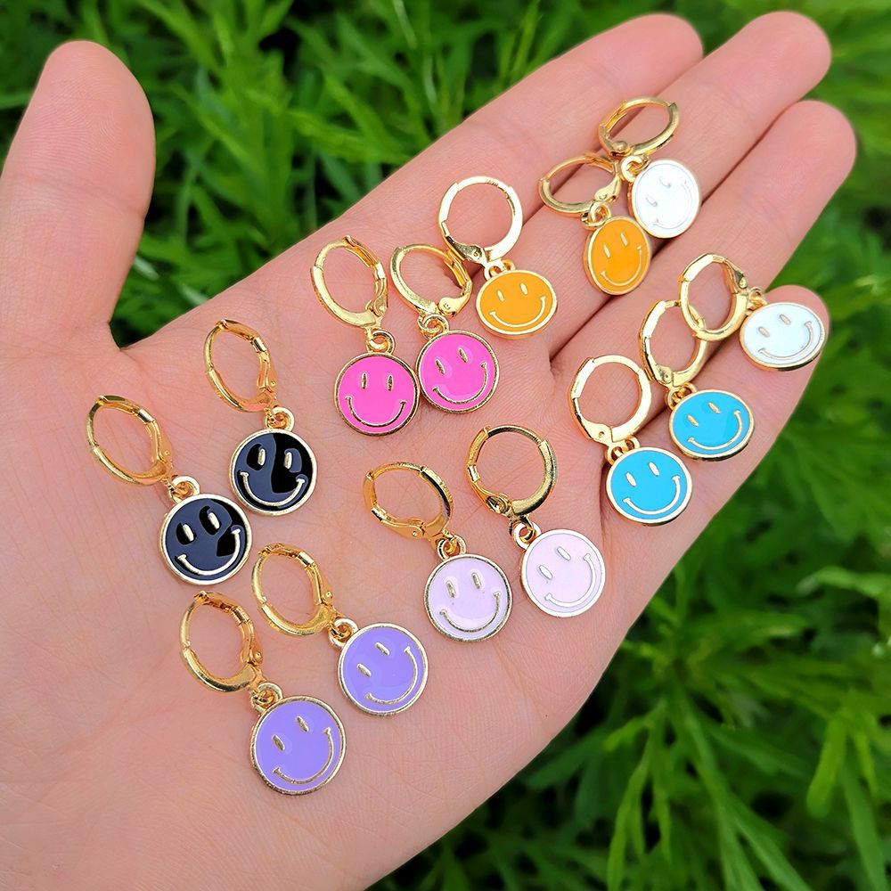 Lost Lady Cute Round Similing Face Huggies Hoop Earrings