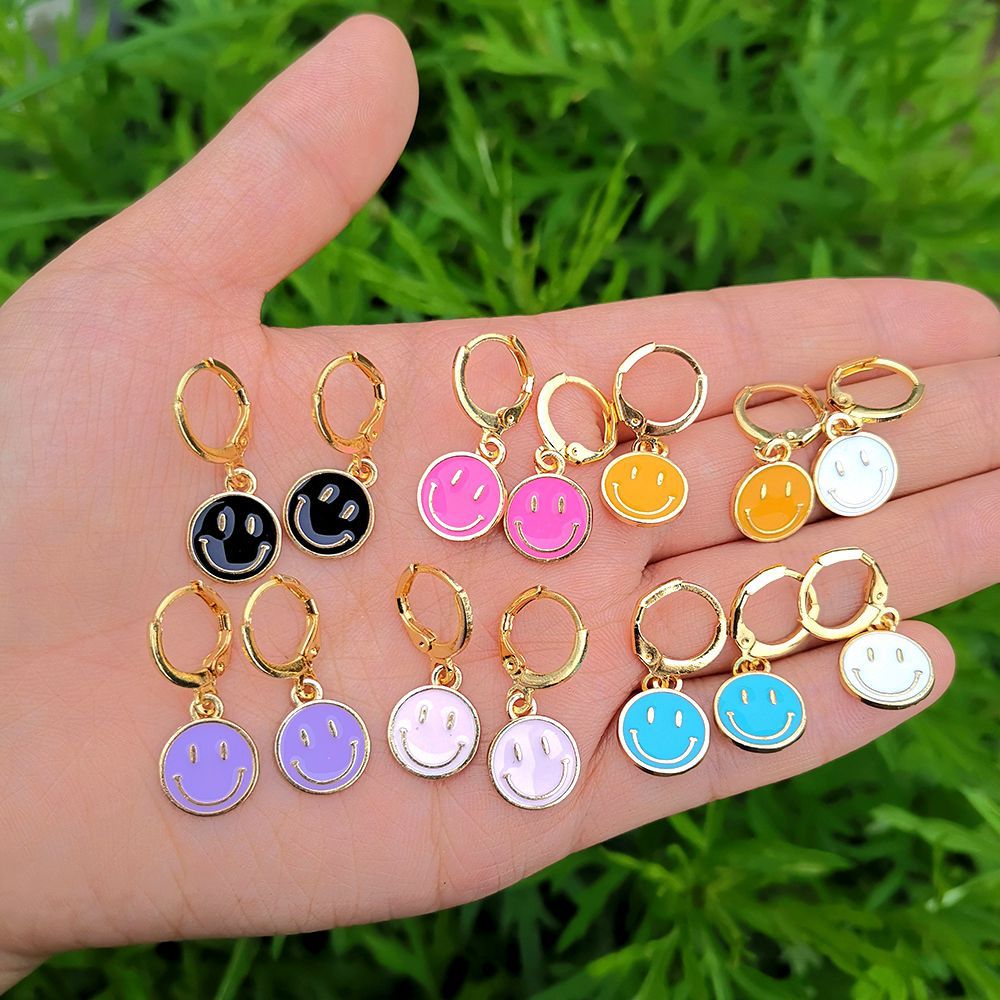 Lost Lady Cute Round Similing Face Huggies Hoop Earrings