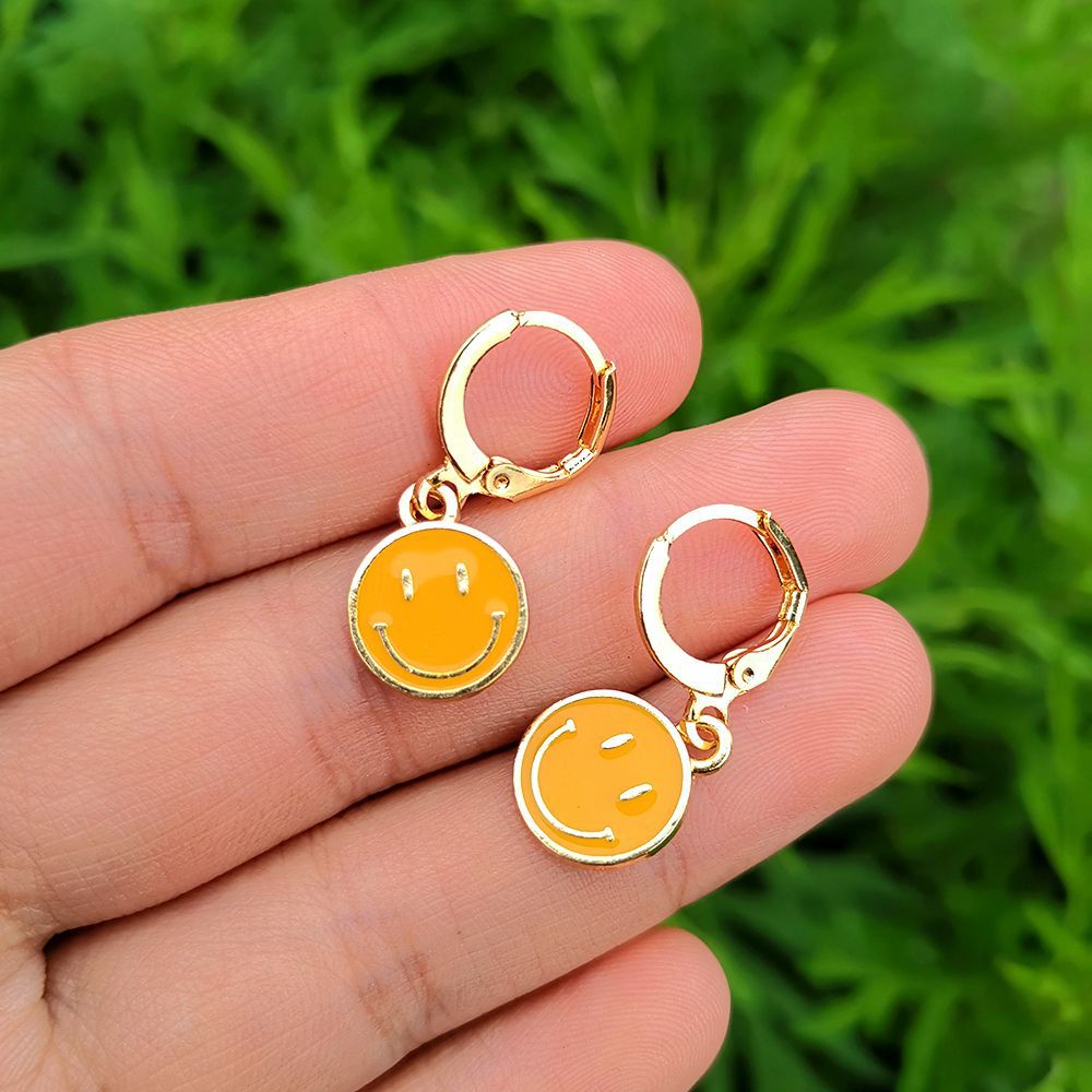 Lost Lady Cute Round Similing Face Huggies Hoop Earrings