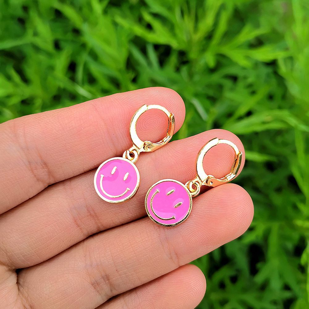 Lost Lady Cute Round Similing Face Huggies Hoop Earrings