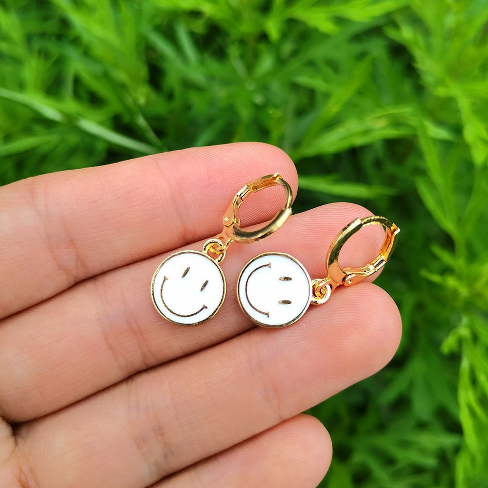 Lost Lady Cute Round Similing Face Huggies Hoop Earrings