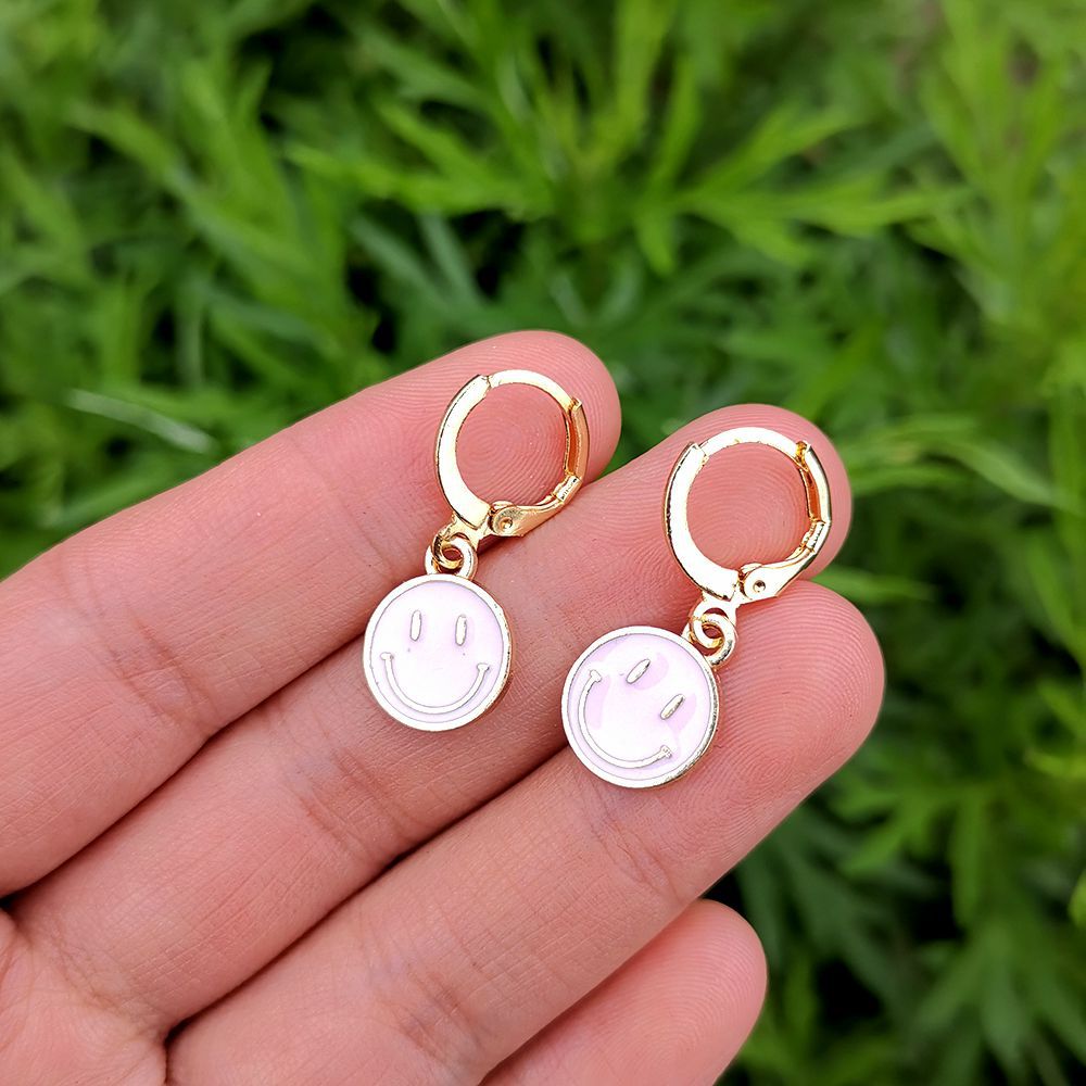 Lost Lady Cute Round Similing Face Huggies Hoop Earrings