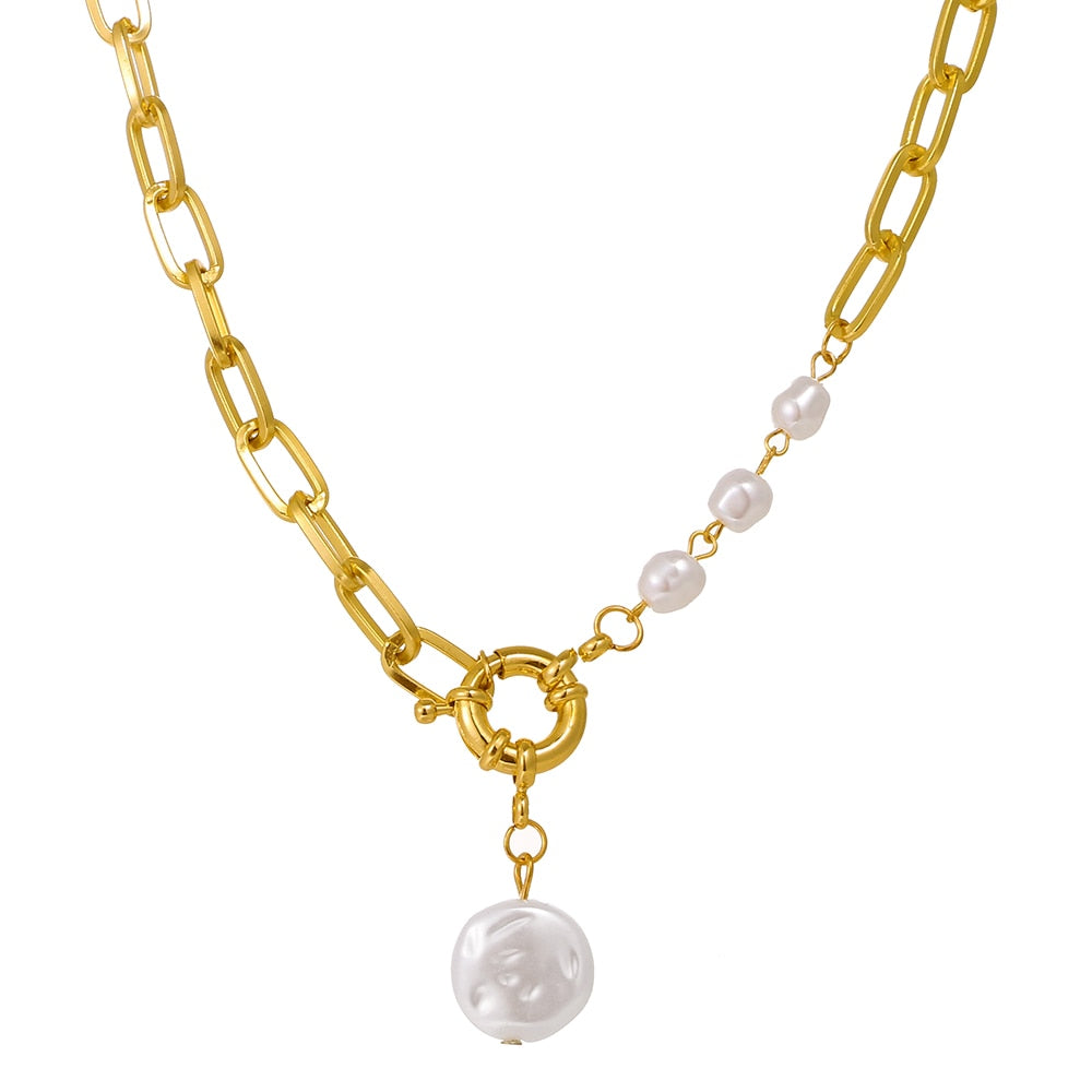 Fashion Imitation Pearl Thick Chain Pendant Necklace
