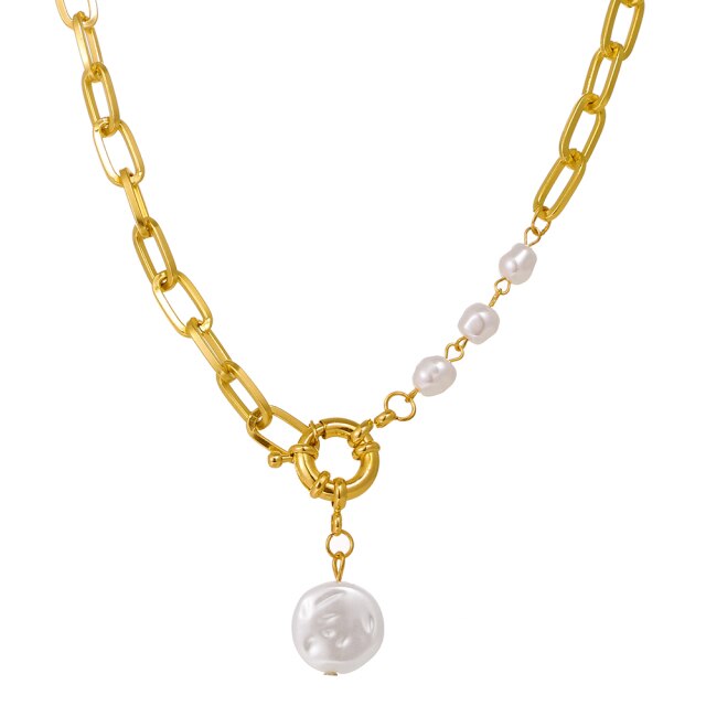 Fashion Imitation Pearl Thick Chain Pendant Necklace