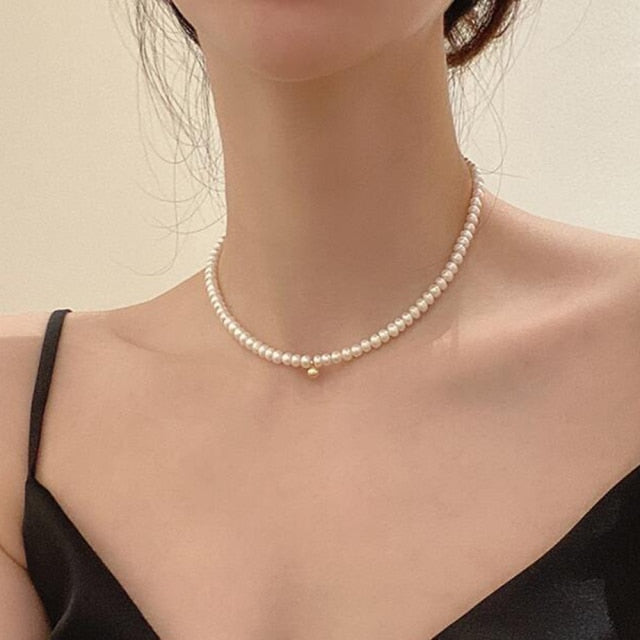 Fashion Imitation Pearl Thick Chain Pendant Necklace