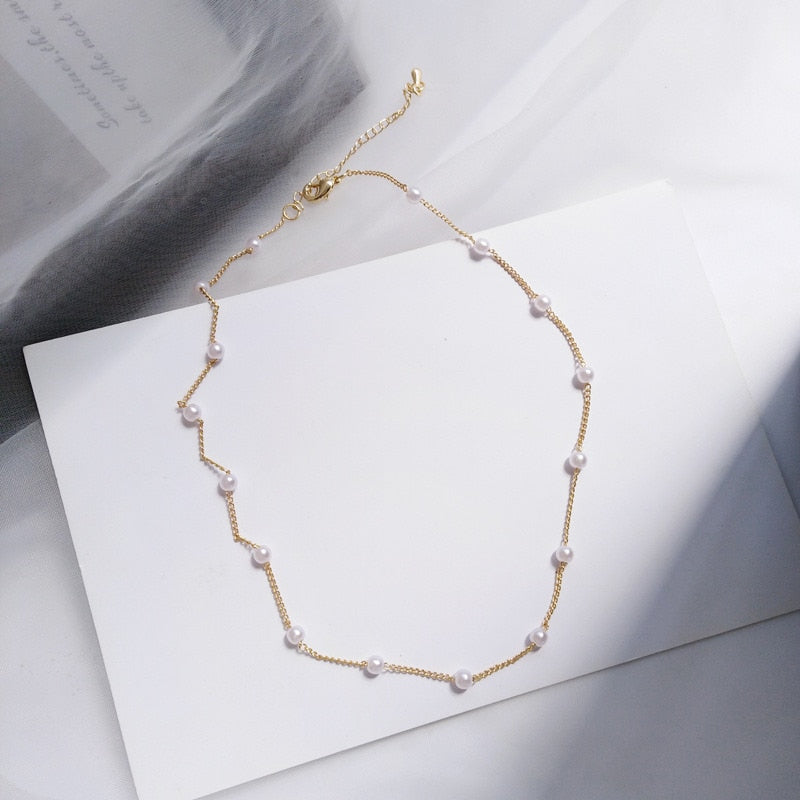 Women's Neck Chain Kpop Pearl Choker Necklace