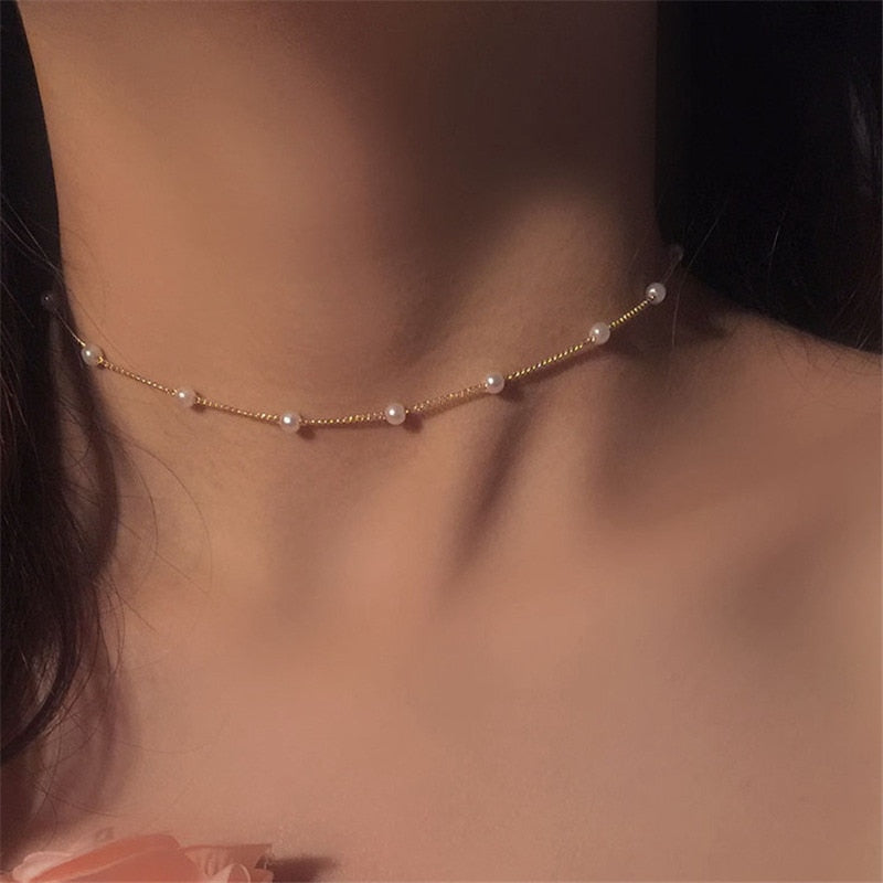 Women's Neck Chain Kpop Pearl Choker Necklace