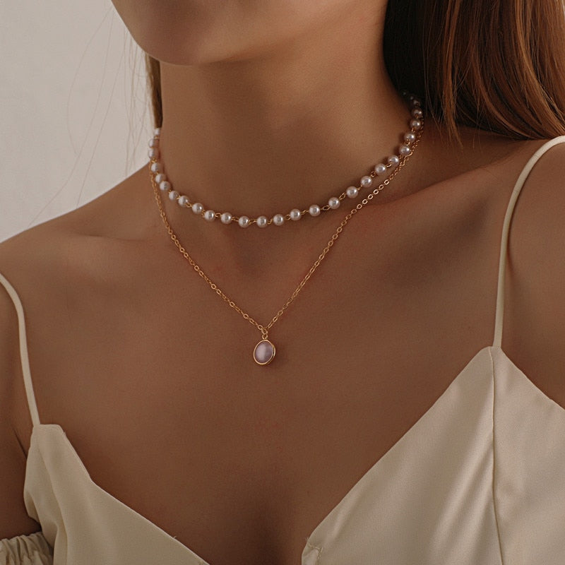 Women's Neck Chain Kpop Pearl Choker Necklace