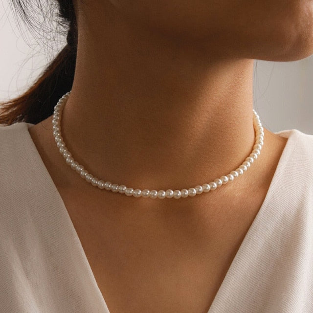 Women's Neck Chain Kpop Pearl Choker Necklace