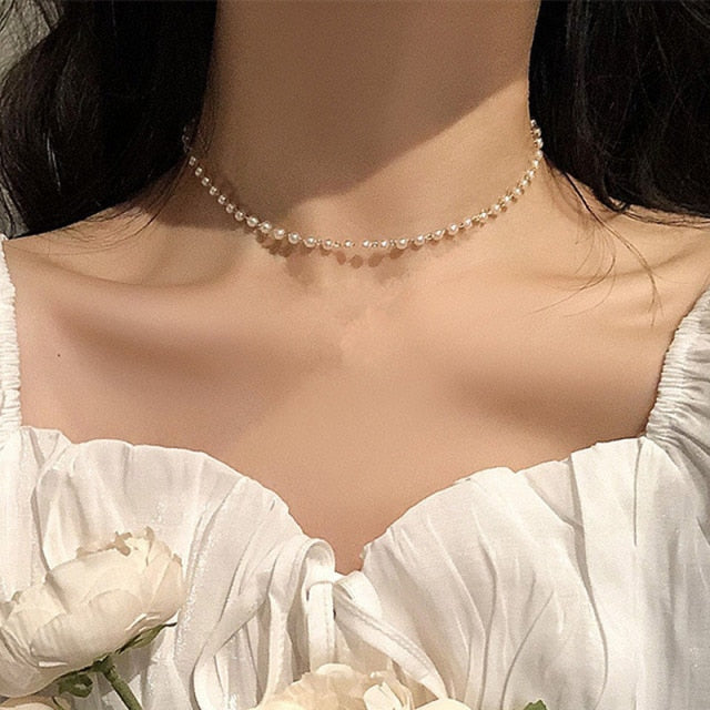 Women's Neck Chain Kpop Pearl Choker Necklace