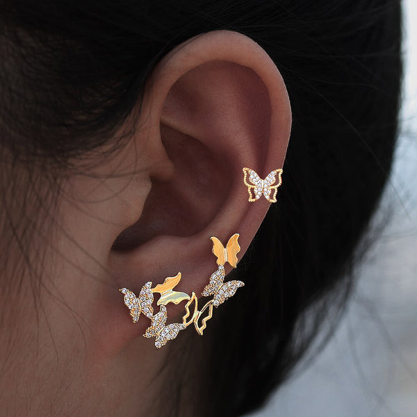 Juego de 2 pendientes de mariposa con clip para mujer