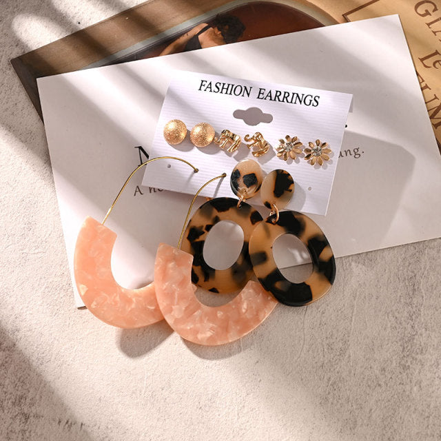 Big Acrylic Round Hoop Women's Earrings Set