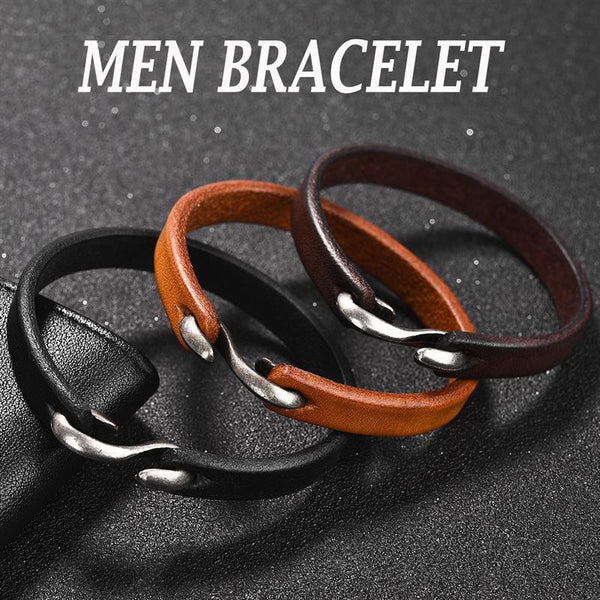 Pulsera de cuero genuino para hombre, brazalete retro.