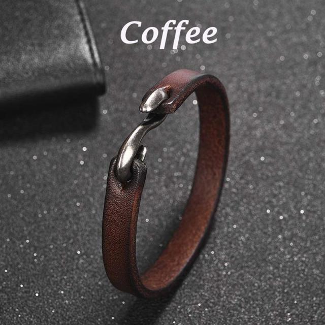 Men Bracelet Genuine Leather Bangle Retro Cuff Bracelet