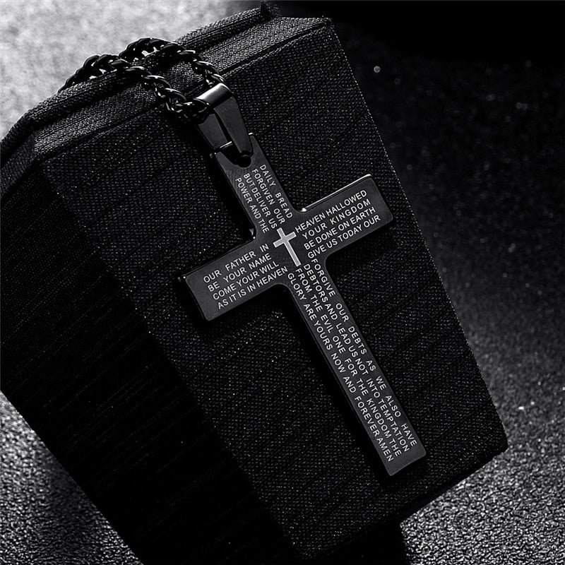 Retro Christian Jesus Single Titanium Scripture Cross Necklace