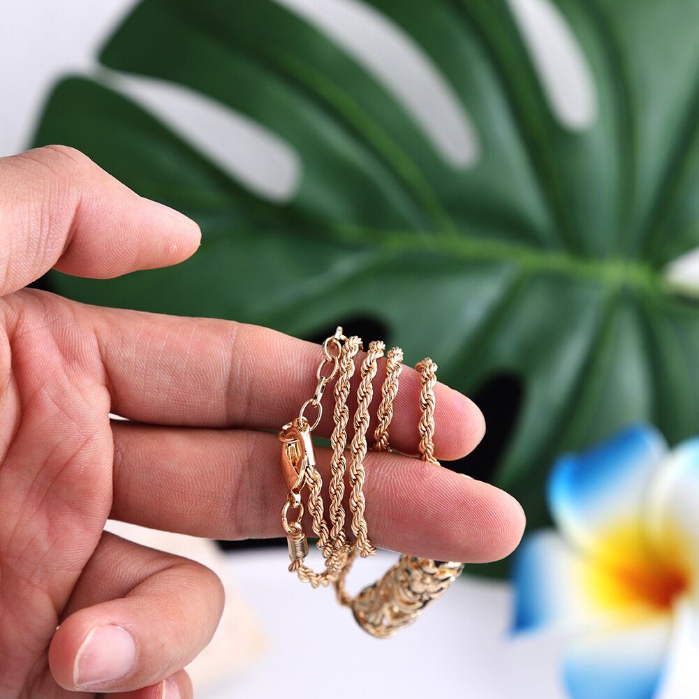 Hollow out Gold Hawaiian Necklace Flower Gold Necklace Earrings Set