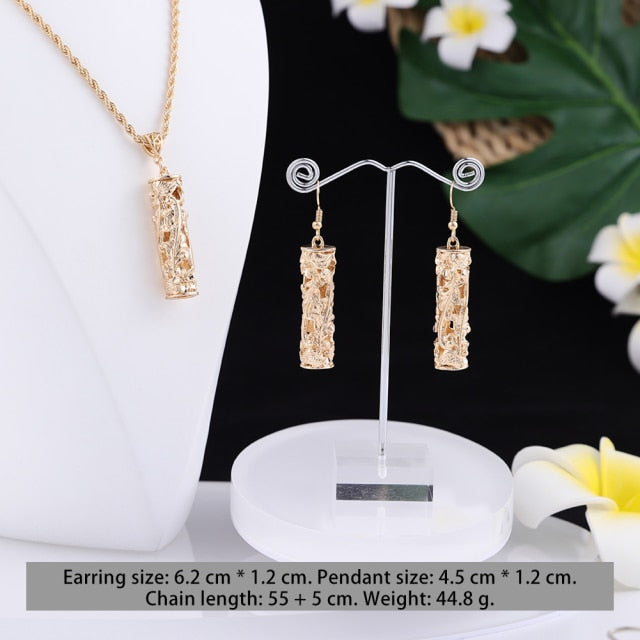 Hollow out Gold Hawaiian Necklace Flower Gold Necklace Earrings Set