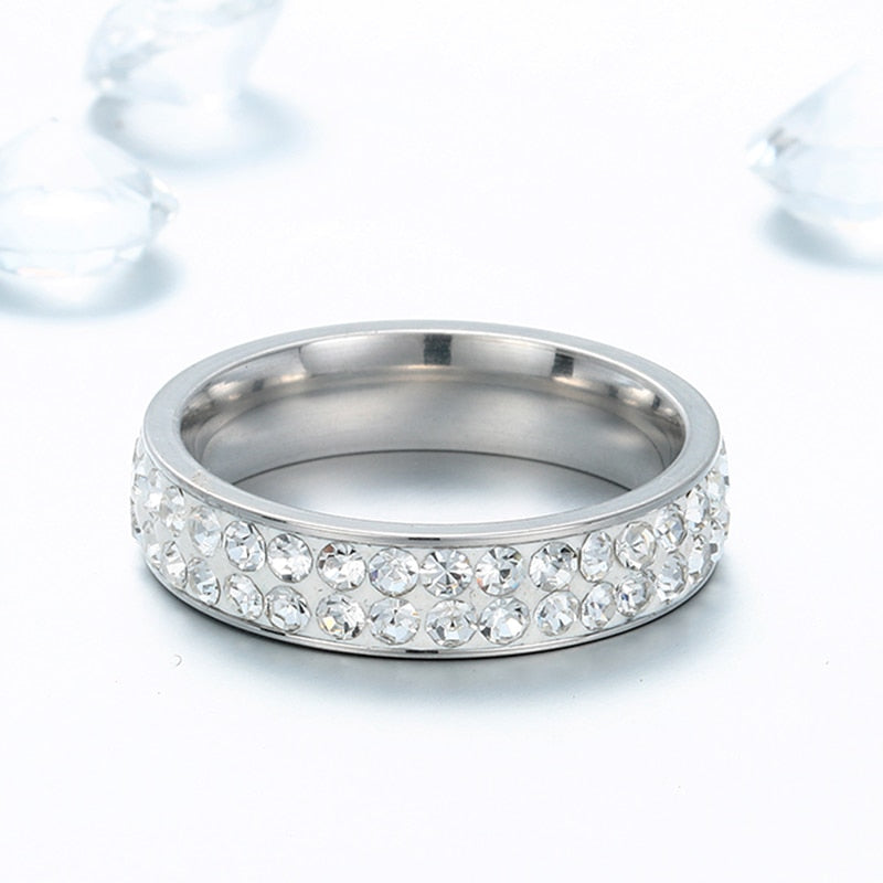 Luxury 316L Stainless Steel 6 mm Width Crystal Ring For Women