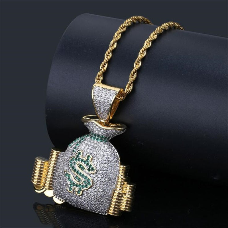 Men Hip Hop Fashion Full Rhinestone Bull Head Pendant Necklace