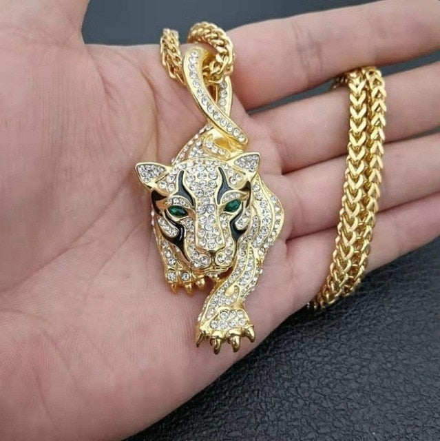 Men Hip Hop Fashion Full Rhinestone Bull Head Pendant Necklace