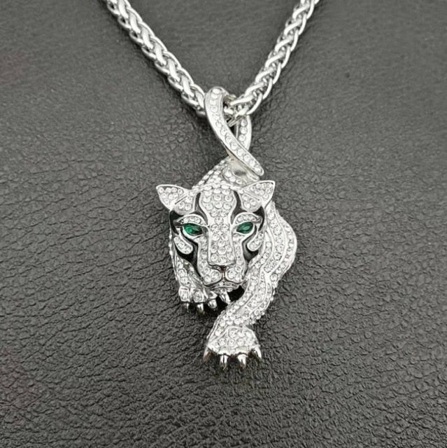 Men Hip Hop Fashion Full Rhinestone Bull Head Pendant Necklace