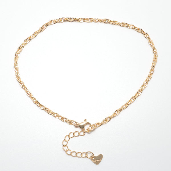 Tobillera de cadena de acero inoxidable 304 color dorado con alambre trenzado.