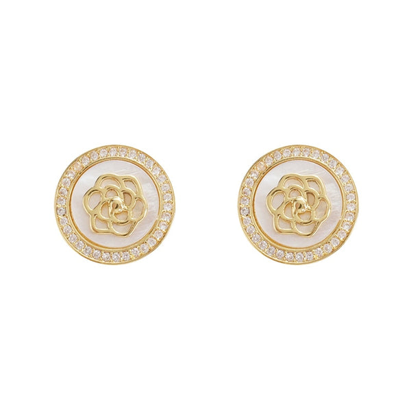 Pendientes de clip con diseño de rosa, estilo coreano, elegantes, geométricos y redondos.
