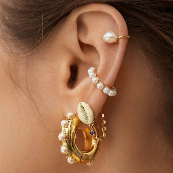 New Boho White Imitation Pearl Round Circle Hoop Earrings