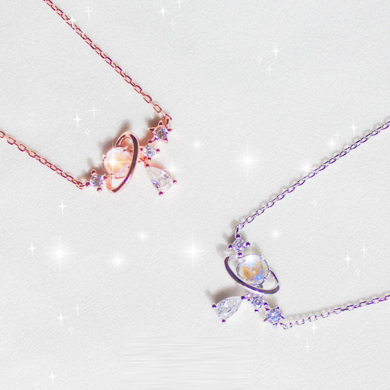 Aurora Water Drop Star Moon Necklace