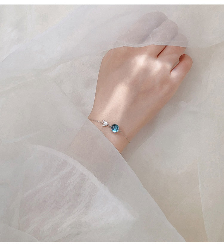 Blue Bubble Mermaid Tail Silver Plated Bracelet for Women