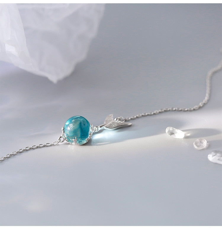 Blue Bubble Mermaid Tail Silver Plated Bracelet for Women