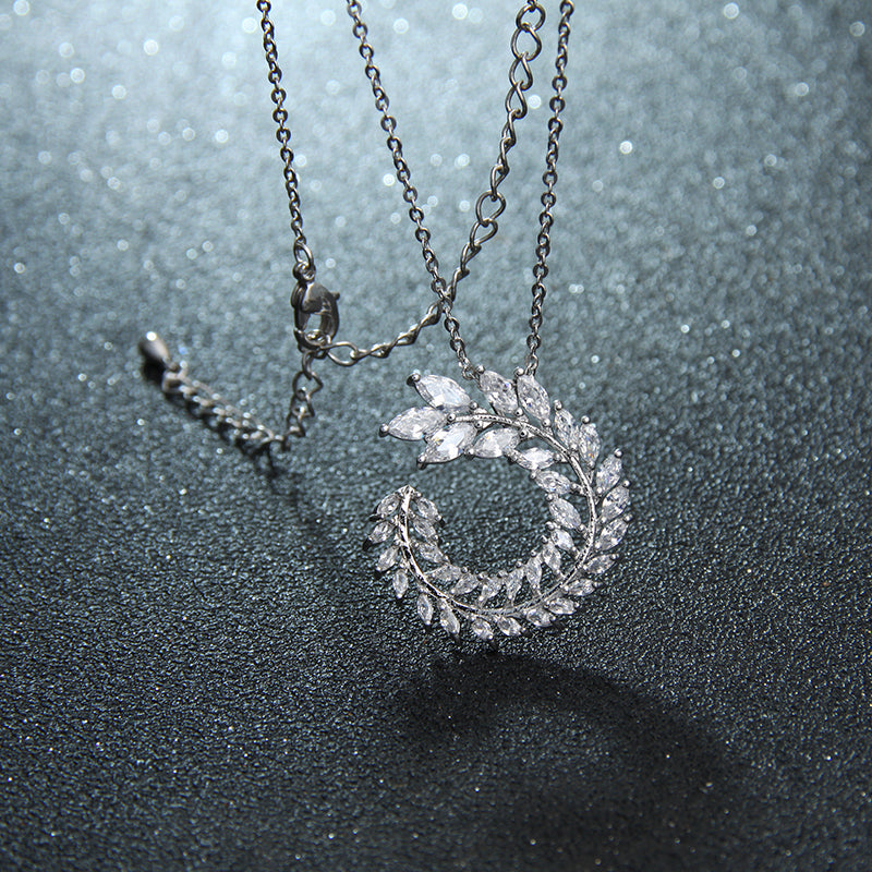 Zircon Olive Branch Earrings and Pendant Jewelry Sets