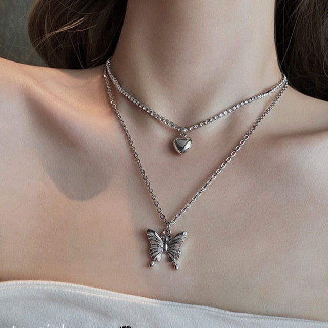 Silver Colour Shiny Butterfly Necklace
