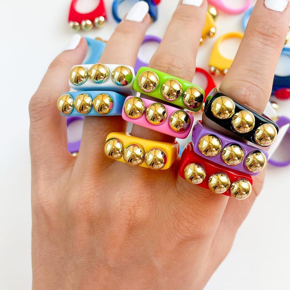 Fashion Multicolor Resin Acrylic Geometric Square Ring Set
